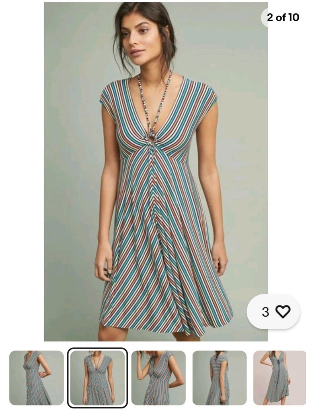 Anthropologie Striped Knot-Front Midi Dress in Teal, Rust, Cream
